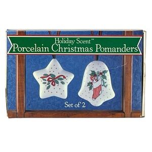 Holiday Porcelain Christmas Hanging Pomanders Star Bell Set of 2